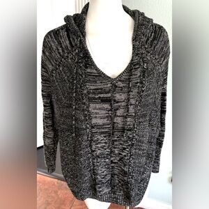 Athleta Borealis Cozy Hooded Sweater Grey Black Knit Size S Merino blend